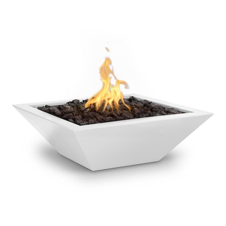 The Outdoor Plus 24 Square Maya Fire Bowl - Powder Coated Metal - White - Match Lit - Natural Gas OPT-24SQPCFO-WHT-NG